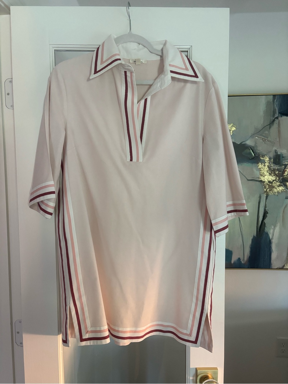 Pale Pink Striped Collared Midi Dress